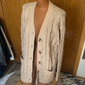 Classic Cable Knit Button-Front Cardigan Sweater - Cream